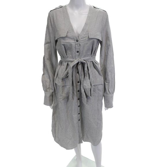 BCBGMAXAZRIA Dresses & Skirts - BCBGMAXAZRIA Womens Shirt Dress Gray Striped V Neck Long Sleeve Size S